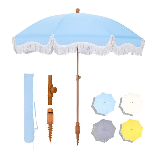 7ft Patio Beach Umbrella with Fringe