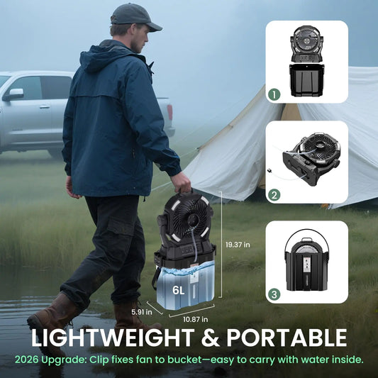 Portable misting fan, perfect for outdoor patios—featuring a 20,000mAh rechargeable battery