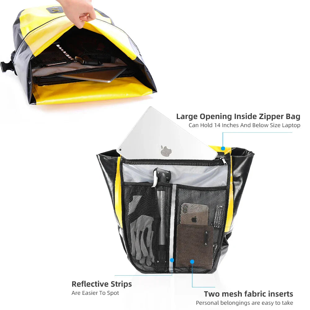 Sac de vélo 20L pour porte-bagages arrière, en polyester imperméable, jaune