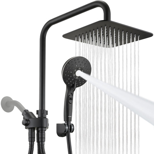 Handheld showerhead with 6+1 spray modes, height-adjustable, one-touch pause button, chrome-plated finish