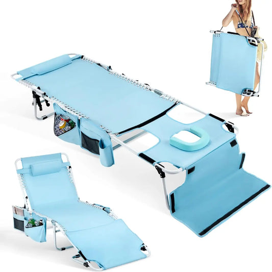 Oversized Tanning Chair with Face Hole & Carrying Bag