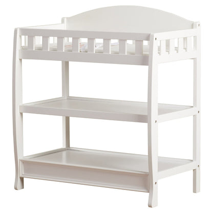 Table à langer en bois blanc moderne avec barrière de sécurité, matelas et sangle
