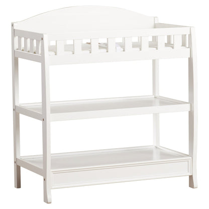 Table à langer en bois blanc moderne avec barrière de sécurité, matelas et sangle