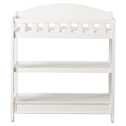 Table à langer en bois blanc moderne avec barrière de sécurité, matelas et sangle