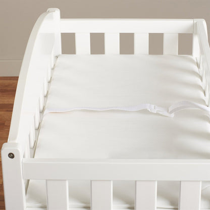 Table à langer en bois blanc moderne avec barrière de sécurité, matelas et sangle