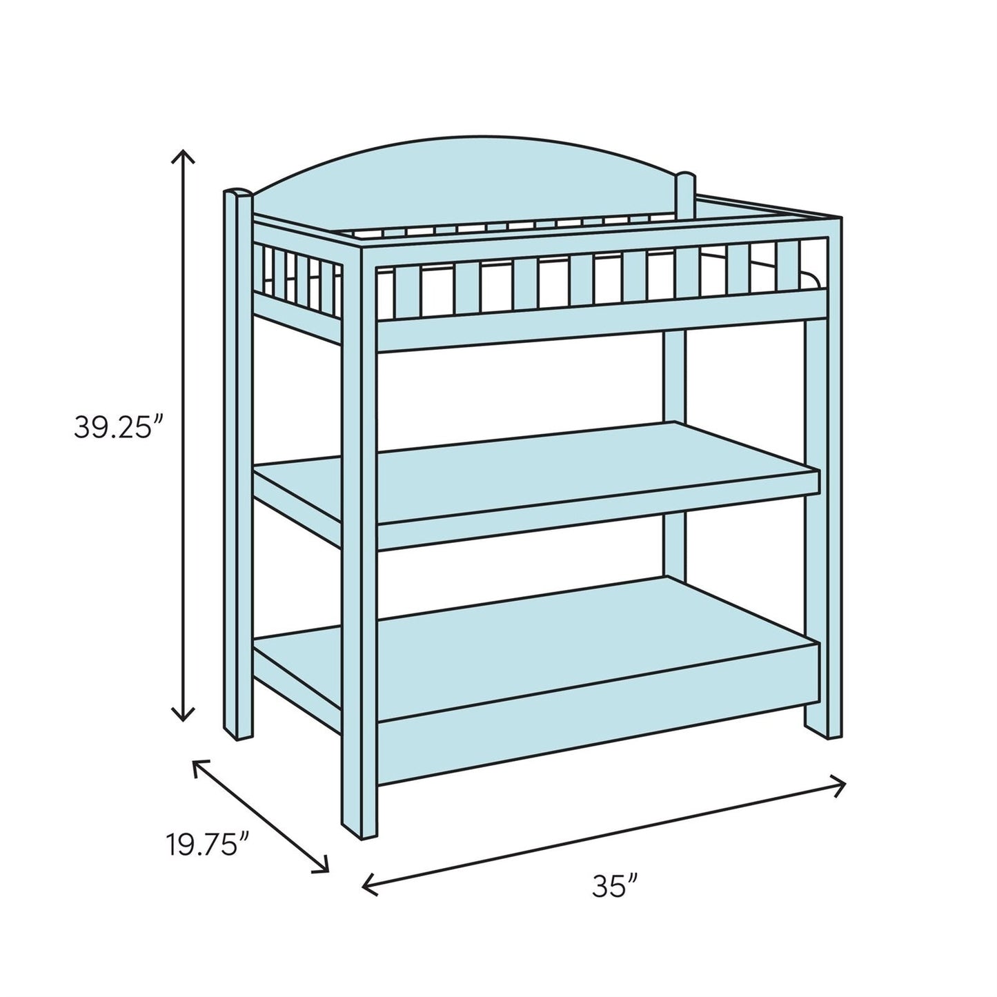 Table à langer en bois blanc moderne avec barrière de sécurité, matelas et sangle