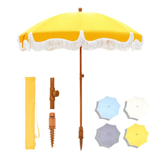 7ft Patio Beach Umbrella with Fringe