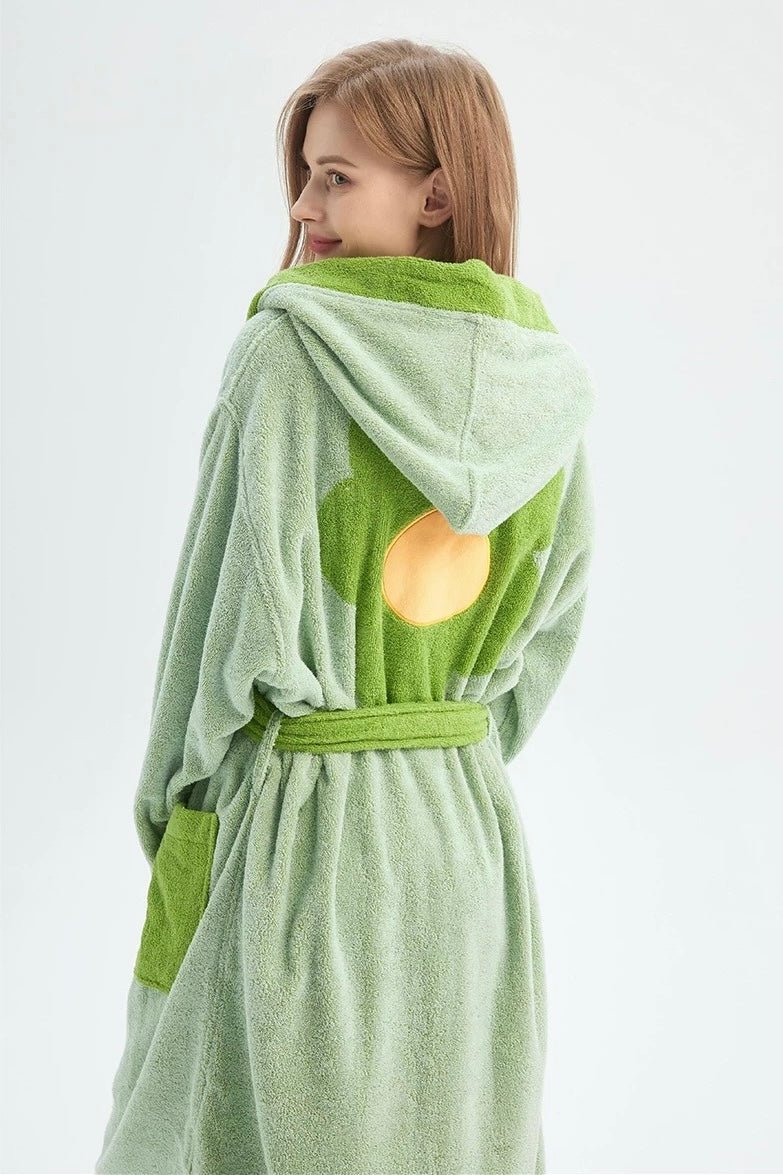 Verspielter, ultraweicher Kapuzenbademantel mit Sonnenblumenmuster – 100 % langstapelige Bio-Baumwolle